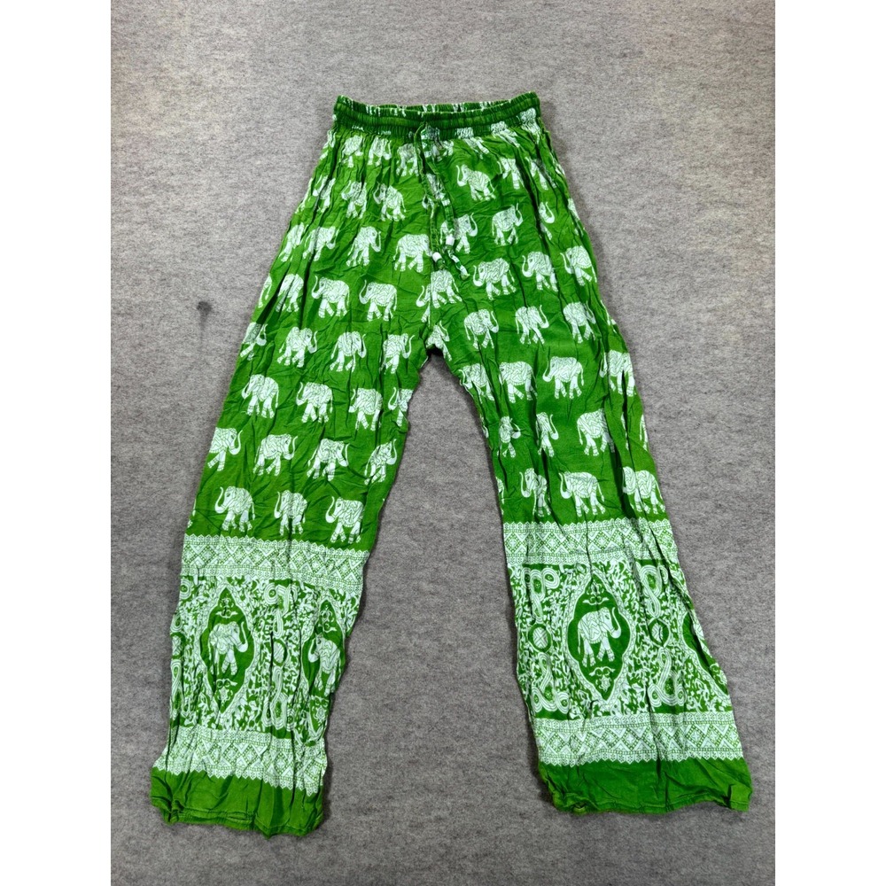 Venice Blue Harem Pants Women Free Size Green Elephant Ornate Geometric Borders